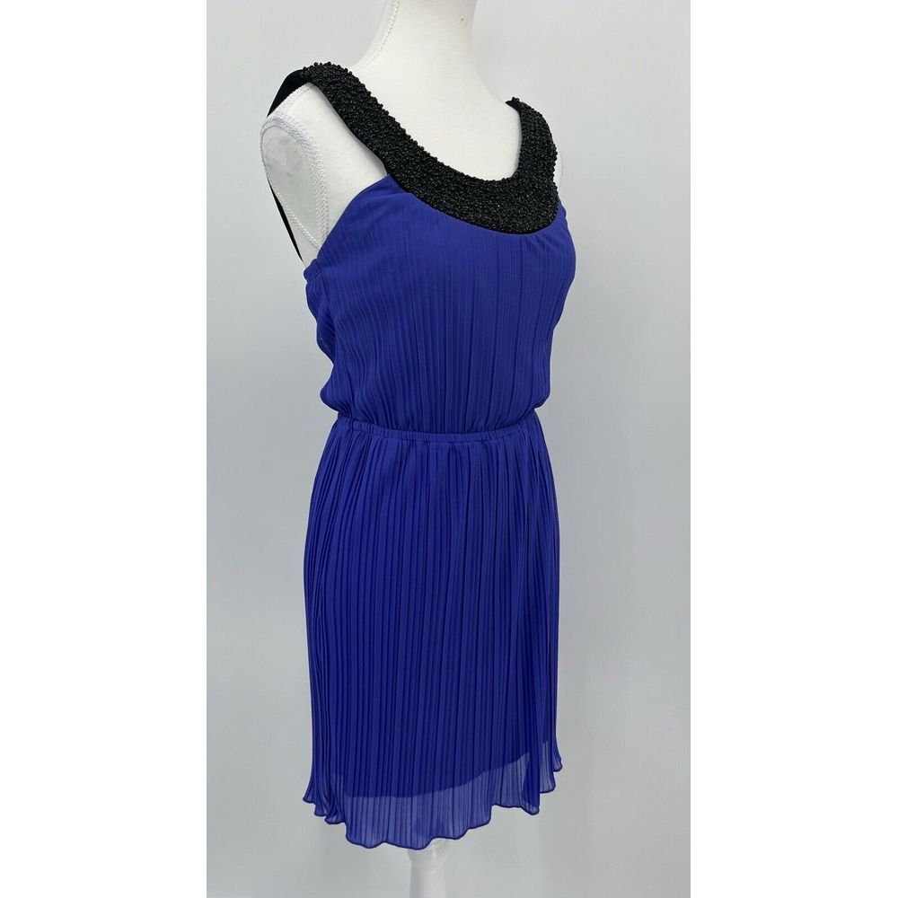 Trixxi Pleated Blue & Black Sleeveless Polyester Dress Juniors Sz 3‎ 1980's 80's